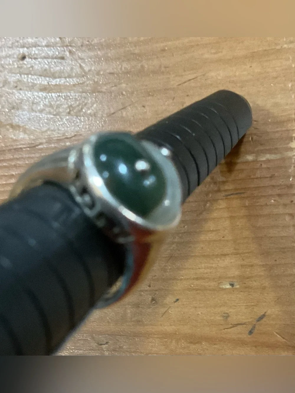 Yin Yang vintage 925 sterling silver jadeite/nephrite with cut out size 6 ring.